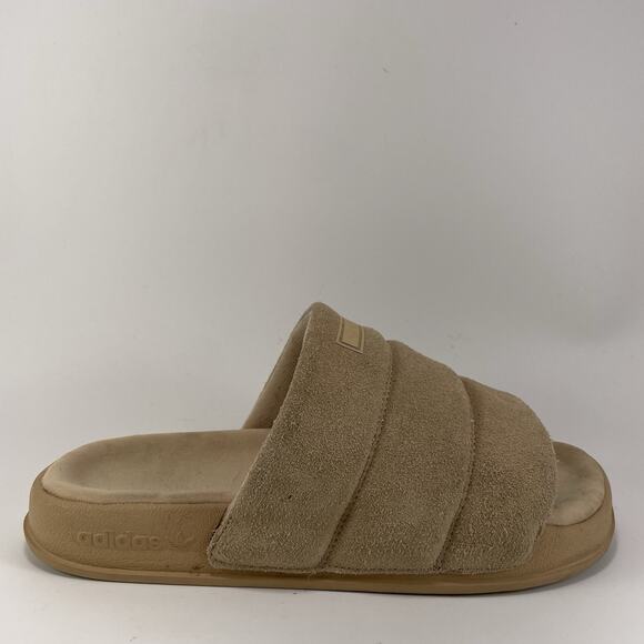 adidas Originals Adilette Essential Slides Mens Size 8 Cream Sand Comfort Sandal - Picture 1 of 9